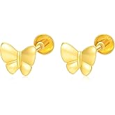 SISGEM 18k Yellow Gold Butterfly Earrings Screw Back, 18 Carat Gold Studs for Women