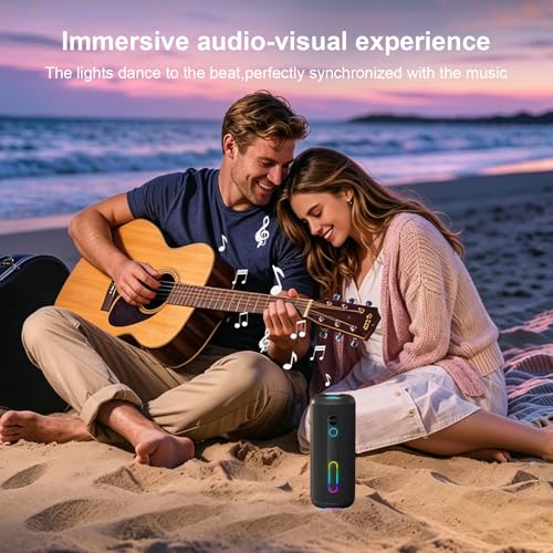 YOLOEMOT T13 Portable Bluetooth Speaker, 24W Stereo Sound Deep Bass, IPX7 Waterproof, 12H Playtime, Bluetooth 5.3, TWS Pairing, RGB Light for Shower Camping Beach Outdoor (Black)