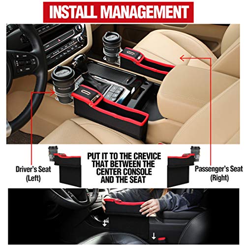 KMMOTORS Coin Side Pocket Red Console Side Organizer Crevice Filler Console Side Organizer Multi-Functional Storage (Red. Driver. with Cupholder) - Thumbnail 2