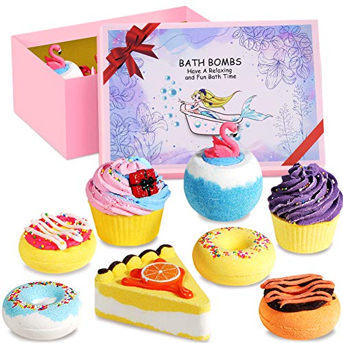 8 Bath Bombs Gift Set for Women Kids, Organic Handmade Essential Oils