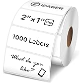 iEager 2x1 Inch Thermal Labels, White Rectangle Thermal Printer Stickers, Durable Shipping Label Printer Sticker for Barcode, Name, Address, 1000 Labels/Roll