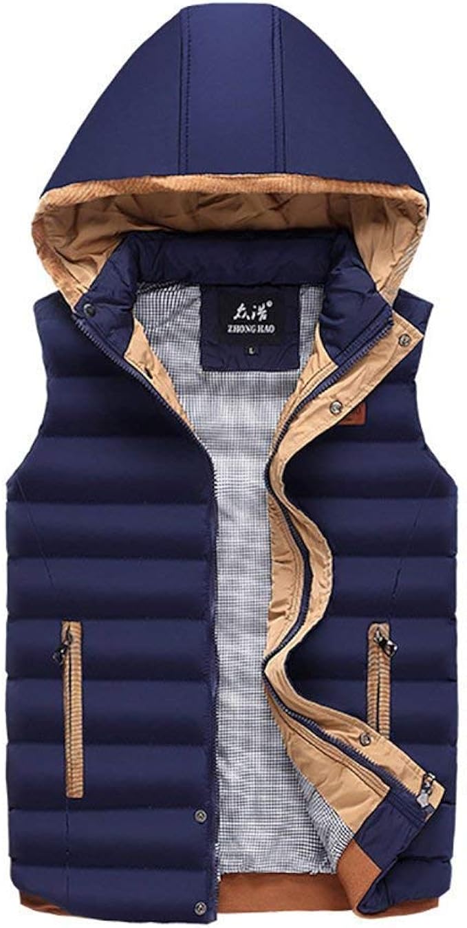 HX fashion Men's Hooded Vest Vest Down Vest Hooded Comfortable Sizes