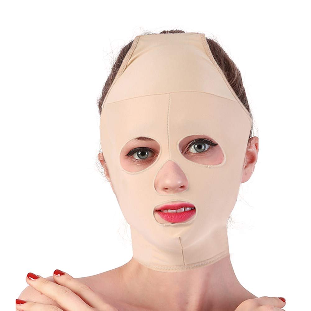 zjchao Double Chin Reducer, Facial Slimming Mask Full Coverage Lifting Face V Line Belt Weight Loss Double Chin Care Skin Relief Wrinkle Bandage of Beauty(L)