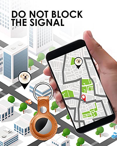 PUiKUS Protective Case for AirTag, 4-Pack Genuine Leather Tracker Holder with Key Chain, Easy Carry AirTag Cover for Keys, Backpacks, Liner Bags, Pet Collar