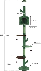 ARTETHYS Floor to Ceiling Cat Tree 260cm 5 Tiers Green Indoor Cats view 5