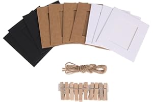 AKOAK 30Pcs DIY Kraft Paper Cardboard Photo Frame with Wooden Clips and String,White/Black/Brown Three Colors and Each Color 10 Pcs,Great for Home Decor (2" x 3")