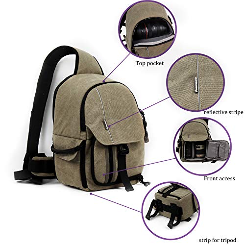 Camera Sling Bag Backpack DSLR Mirrorless Camera Case Canvas Shoulder Chest Bag with Tablet Compartment for Camera Lens and Accessories Waterproof Tripod Monopod Holder by BESNFOTO