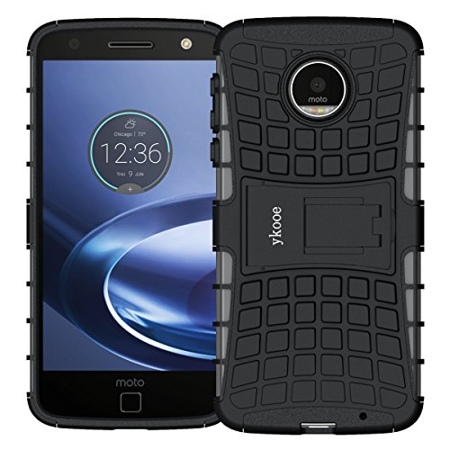 Moto Z Force Case,Moto Z Force Droid Case Shockproof,ykooe Heavy Duty Dual Layer Protection Case Non-Slip Grip Phone Cover with Stand for Motorola Moto Z Force (Not Fit for Moto Z Droid) (Black)