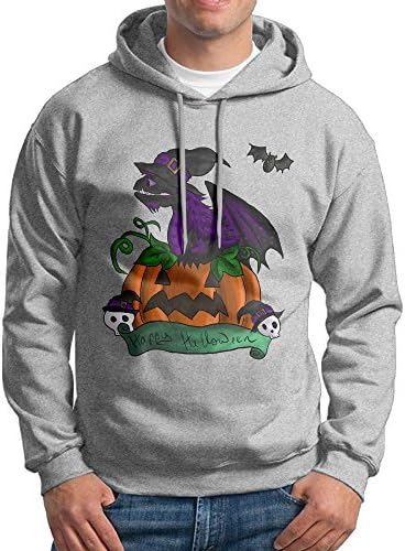 Fashion Men's Athletic Halloween Pumpkin Dragon Print Soft & Cozy Drawstring Pullover Without Pocket Sweater Ash S