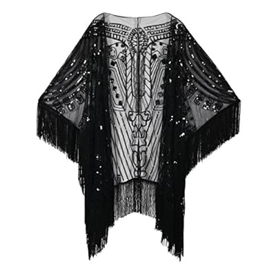 PrettyGuide Women's Evening Wrap Beaded 1920s Shawl Fringed Oversized Cover Up PrettyGuide Women's Evening Wrap Beaded 1920s Shawl Fringed Oversized Cover Up