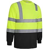 LIZMOF Hi Vis Shirts for Men, High Visibility Shirt, Safety Reflective Work Shirts for Men Women, Construction Class 3 Long Sleeve Work Apparel with Black Bottom, Yellow-Black,XL