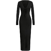 SHENHE Women's Sexy Deep V Neck Bodycon Maxi Dress Cutout Long Sleeve Date Night Dress