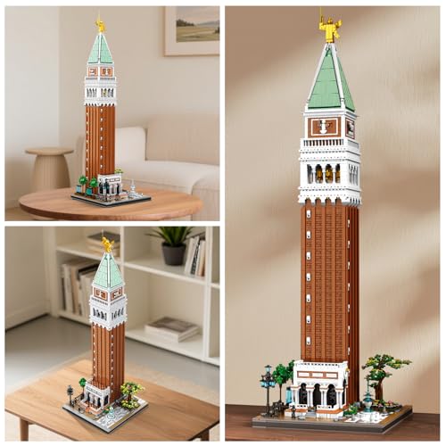 Reobrix Building Set for Adults YS-55013 Venice Landmark Tower San Marco Campanile Model Set, Creative Building Block Toy for Home, Great Gift for Teenagers Over 14 Years