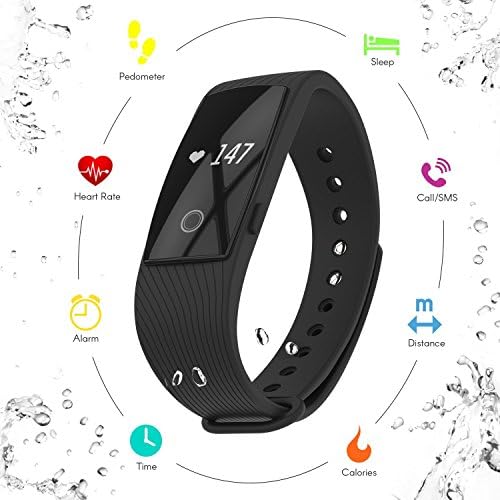 3STN Fitness Activity Tracker Bracelet with Heart Rate Monitor - Personal Armband with App, Bluetooth 4.0, Sleep Tracker, Waterproof, Pedometer, Reminder - iOS &amp; Android - Women, Men, Kids (Black)