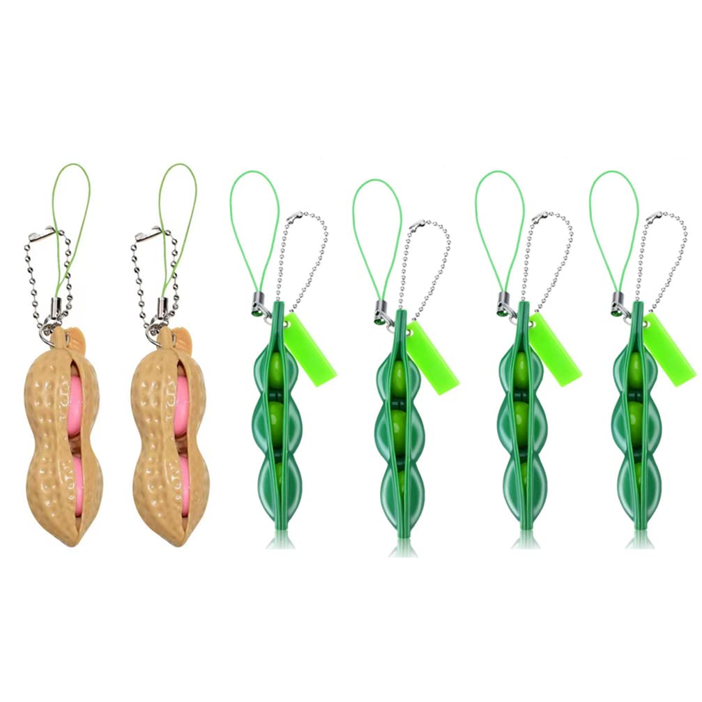 Houhounb Squeezes Toy Squeeze Toys Bean Bean Pendant Key Chain Toys Squeeze Funny Gadgets Reduces Anxiety and Stress for Mobile Phone Chain 4 Edamame + 2 Peanut
