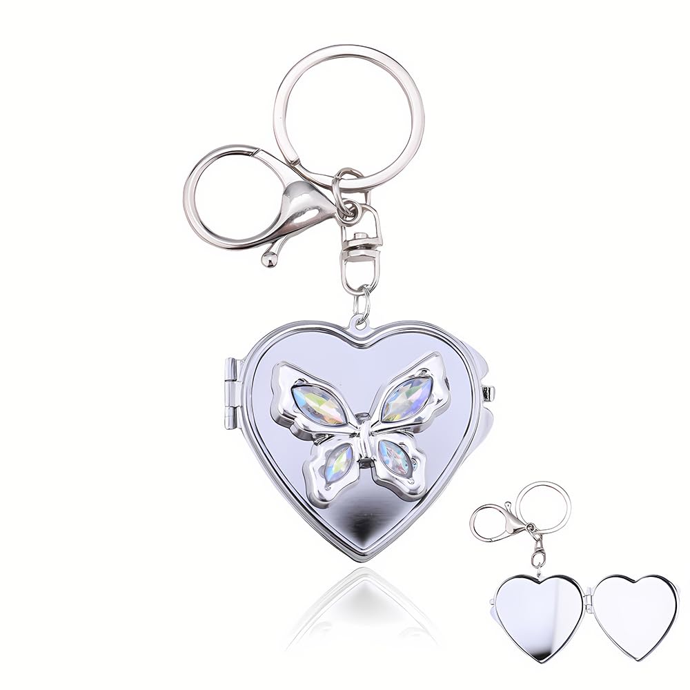 Photo 1 of Sdopbinbin Heart Butterfly Mirror Keychain Y2k Key Chain Cute Mirror Charm for Purse Bag Keyring Silver Heart Key Chain Mini Cosmetic Makeup Keychain Compact Mirror Keyring Butterfly Pocket Mirror