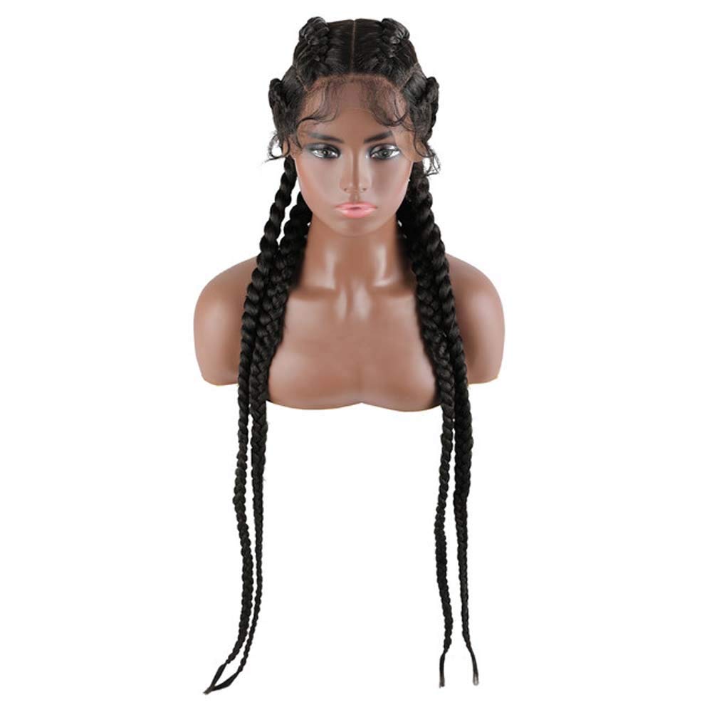 Xiweiya Wigs Natural Black 4Braid Wigs Cornrow Braided Wig With Baby Hair Wig Synthetic Lace Front Box Braiding Hair Cosplay wigs — image 1