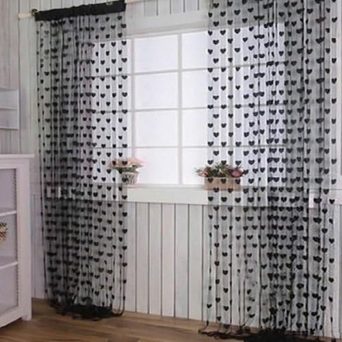Chiefmax Heart Pattern Tassel Curtain / Room Divider - Great for Kids Bedroom or Romantic Evening (Black)