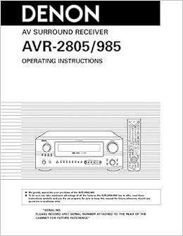 Denon AVR-985 AVR-2805 Receiver Owners Manual [Plastic Comb] [Jan 01