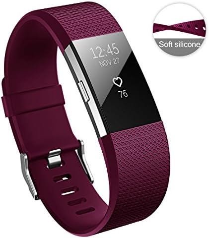 YOMETOME Fitbit Charge 2 Strap, Charge2 Wrist Strap Original Replacement Bands Soft TPE Silicone Varied Grain Adjustable Breathable Strap for Fitbit Charge 2 Small Large Woman Man