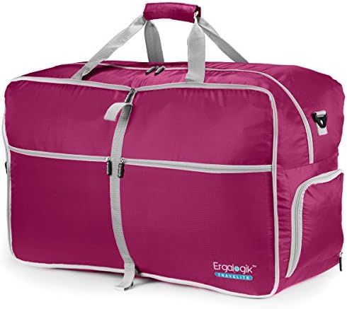 ErgaLogik TraveLite 40L Foldable Travel Duffel Bag For Men &amp; Women – Water Resistant – Foldable Travel Duffel Bag For Travel, Gym, Sports &amp; Luggage (Small - 40L - Purple)