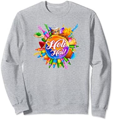 Unisex Traditional Holi Elements HOLI HAI Sweatshirt Small Heather Grey