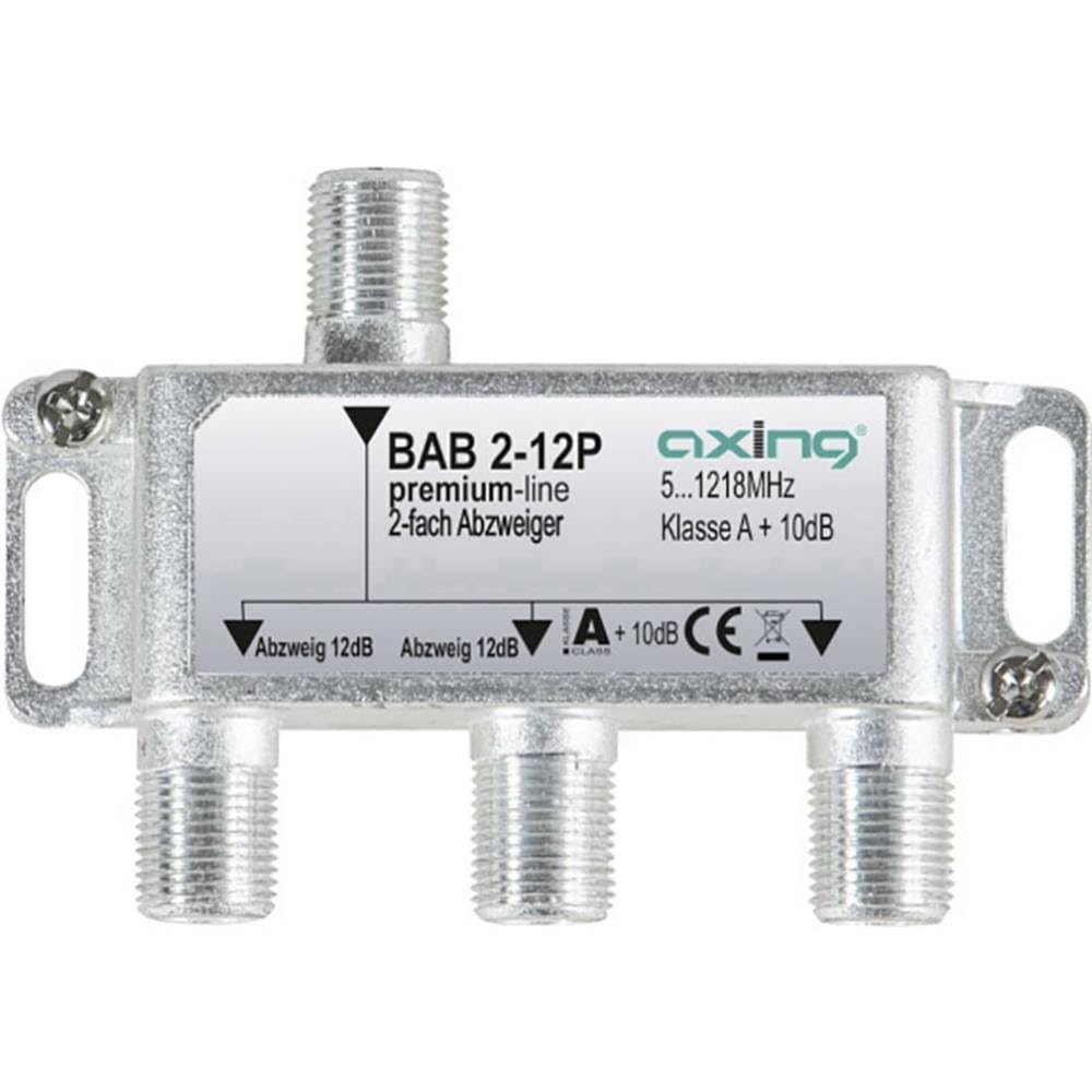 Axing BAB 2-12P 2-Way Splitter 12 dB Cable TV CATV Multimedia DVB-T2 Class A+, 10 dB, 5-1218 MHz Metal