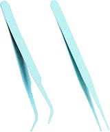 Mozeat Lens Craft Tweezers 2Pcs Stainless Steel Straight Curved Tips Kit view 1