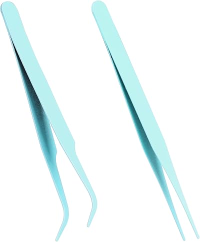Mozeat Lens Craft Tweezers 2Pcs Stainless Steel Straight Curved Tips Kit