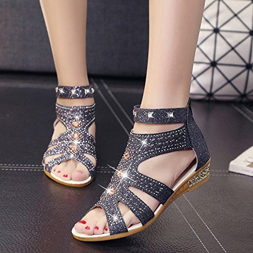 image for Huitian23 Women's Cu Out Platform Wedge Sandals Ankle Strap Suede Fish