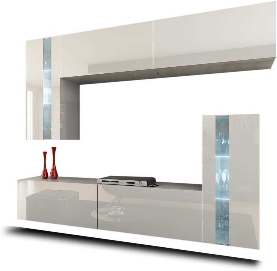 HomeDirectLTD FUTURE 30 Wall Console Unit, Premium Entertainment Package, High Gloss/Mat, TV Stand, Modern Display Units, Suite, Many Colours (RGB LED Lighting Available) (30_HG_W_2, Green LED)
