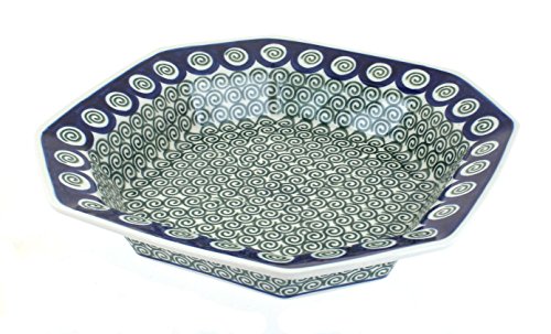 Click Here to See More Images Polish Pottery Peacock Swirl Small Octagonal Dish