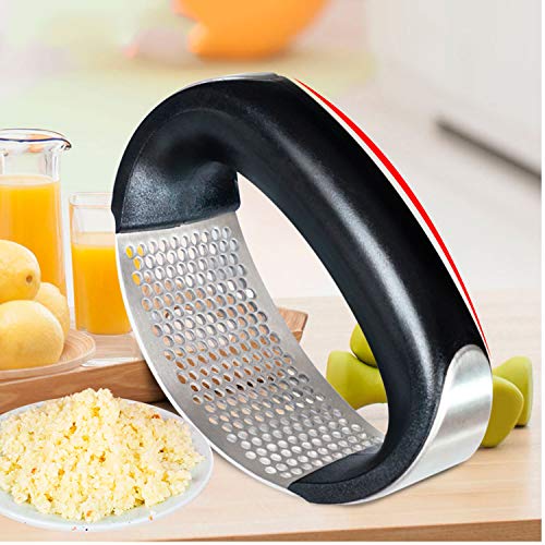 Convallaria Garlic Press + Silicone Garlic Peeler + Cleaning Brush, Stainless Steel Garlic Crusher Chopper Mincer Press Kitchen Gadget Tool with ABS Handle - Kitchen Gadgets Accessories