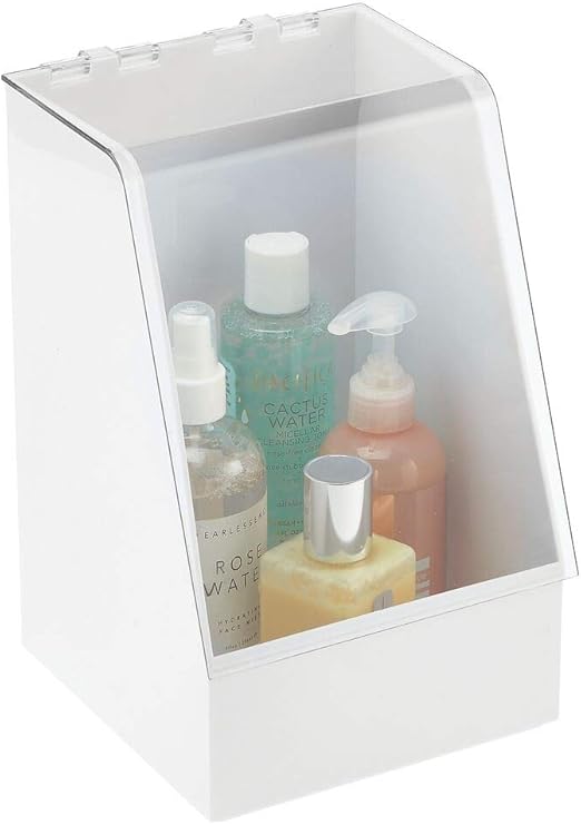 Mdesign Bathroom Vanity Countertop Dust Free Storage Cosmetic Organizer Box With Hinged Lid For Makeup Beauty Hair Nail Supplies White Clear Amazon Ca Home Kitchen