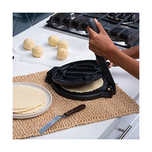 Presse à Tortilla En Fonte 19x19 Cm - Pour Tortillas, Rotis, Chapatis, Samosas - Antiadhésive, Poignée Anti-verrouillage