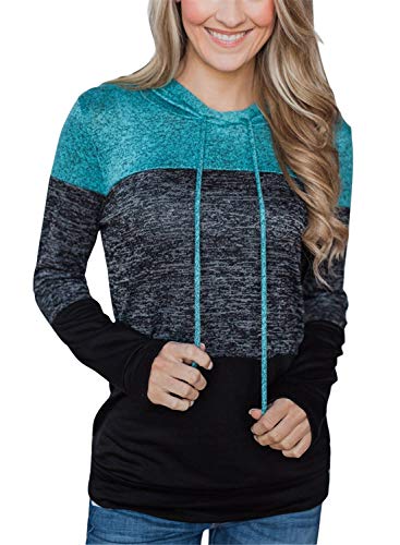 Asyoly Women Hooded Sweatshirts Long Sleeve Striped Color Block Pullover Casual Loose Patchwork Knit Tops