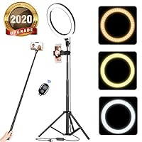 acetek 10" Selfie Ring Light with Tripod Stand & Cellphone Holder, LED Camera Selfie Ring Light for Live Stream/Makeup/YouTube Video/Photography Compatible with iPhone and Android, Wireless Remote