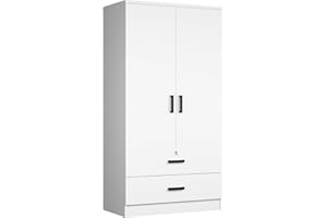 Woodpeckers Furniture And Mattress 2-Door Closet with 2-Drawers (White)
