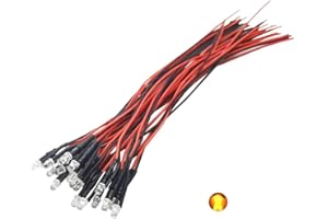 Vrabocry 20pcs 12 Volt 3mm Pre Wired Yellow Blinking LED Lights Emitting Diodes 1.5Hz Single Color Flashing 7.9 inch DC 12v LED Light Clear Lens Small LED Lamps DIY Lighting Projects