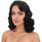 Baiansyy 1920s wigs for women Long Flapper Vintage Wig Synthetic Heat Resistant Hair Full Wigs for Halloween Cosplay Costume Party Finger Wave Wigs(Black)