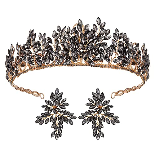SWEETV Gothic Tiaras and Crowns for Women, Black Gray Crystal Wedding