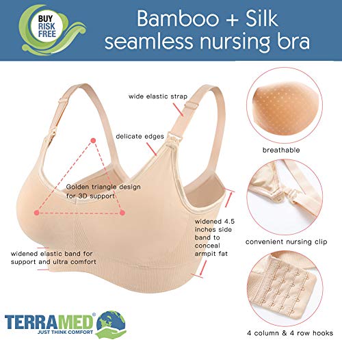 Terramed Bamboo Silk Seamless Nursing Bra Padded Maternity Bra Pregnancy Breastfeeding (Nude, Medium)