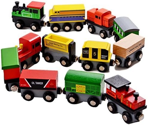 BELUCE Wooden Train Cars Set Includes Wooden Engines, Magnetic Train Baby Toy for Kids and Toddlers, Compatible with Thomas Wooden Railway Track,12PCS