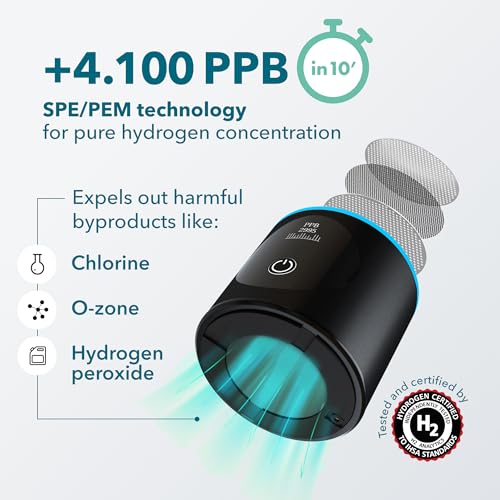 PIURIFY Hydrogen Water Bottle Generator | Extended Warranty | Black | 6300+ PPB in 3 Cycles | USA Certified | 10 oz