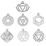 Chakra Pendants Silver Tone, Indian Energy Charms, 7 Pcs