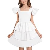 21KIDS Girls Summer Dress Flutter Sleeve Smocked Tiered Elegant Casual Dresses for Girls 8-12 Years