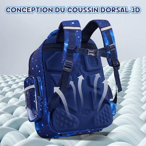 Amythe CP-CM2 Boys Reflective School Bag | Ergonomic Children's Backpack Chest Strap 6-12 Years Waterproof 25L Blue