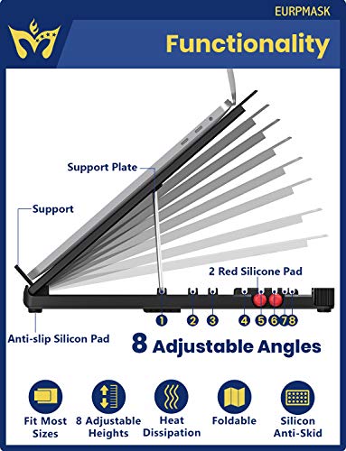 Laptop Stand, Adjustable Laptop Stand Riser, Foldable Desktop Notebook Holder Mount, Adjustable Eye-Level Ergonomic Design, Portable Laptop Riser for Computer PC Tablet Phone, Multi-Angle EURPMASK - Thumbnail 3