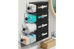 MKOSAB Qtip Holder for Bathroom Wall Organizer – Bathroom Decor, Dorm Room Essential, Small Q-tip Dispenser for Cotton Swabs, Balls, Pads, Floss Picks – Office Storage, Vanity Makeup Organizer(4 Pcs)