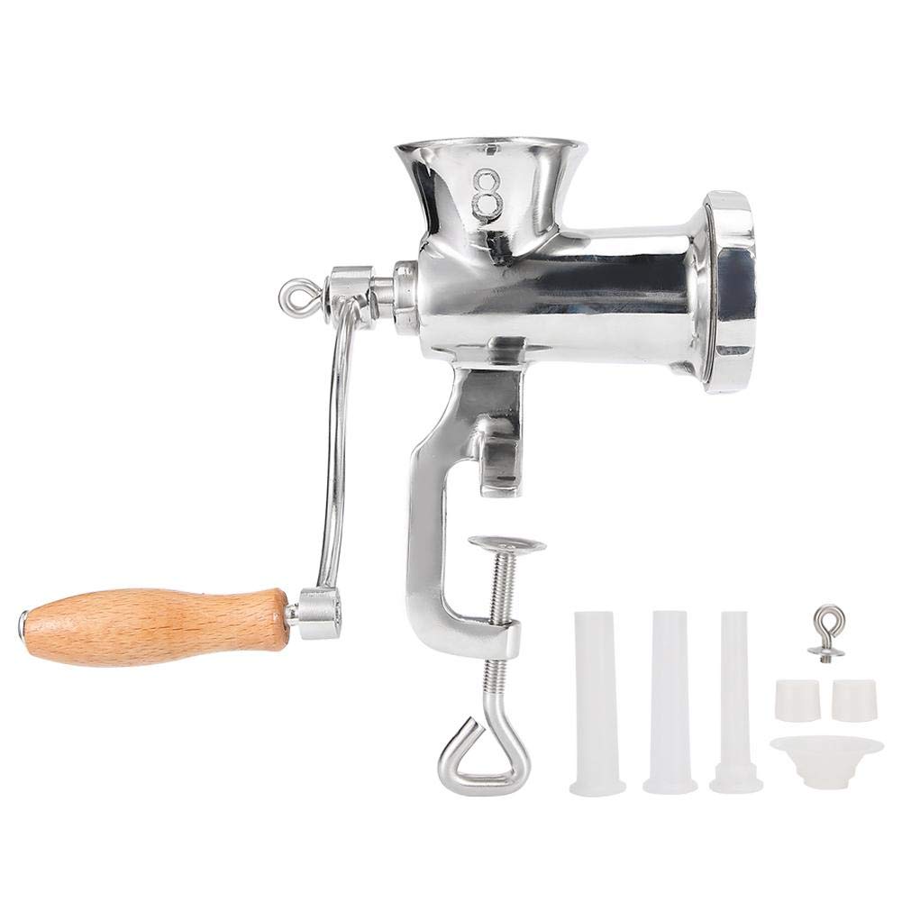 Stainless Steel Meat Mincer, Manual Meat Grinder with Stuffer Tubes Hand Cranking Grinding Machine for Kitchen Mincing Grinding Meats Pork Beef Noodles Pepper #8